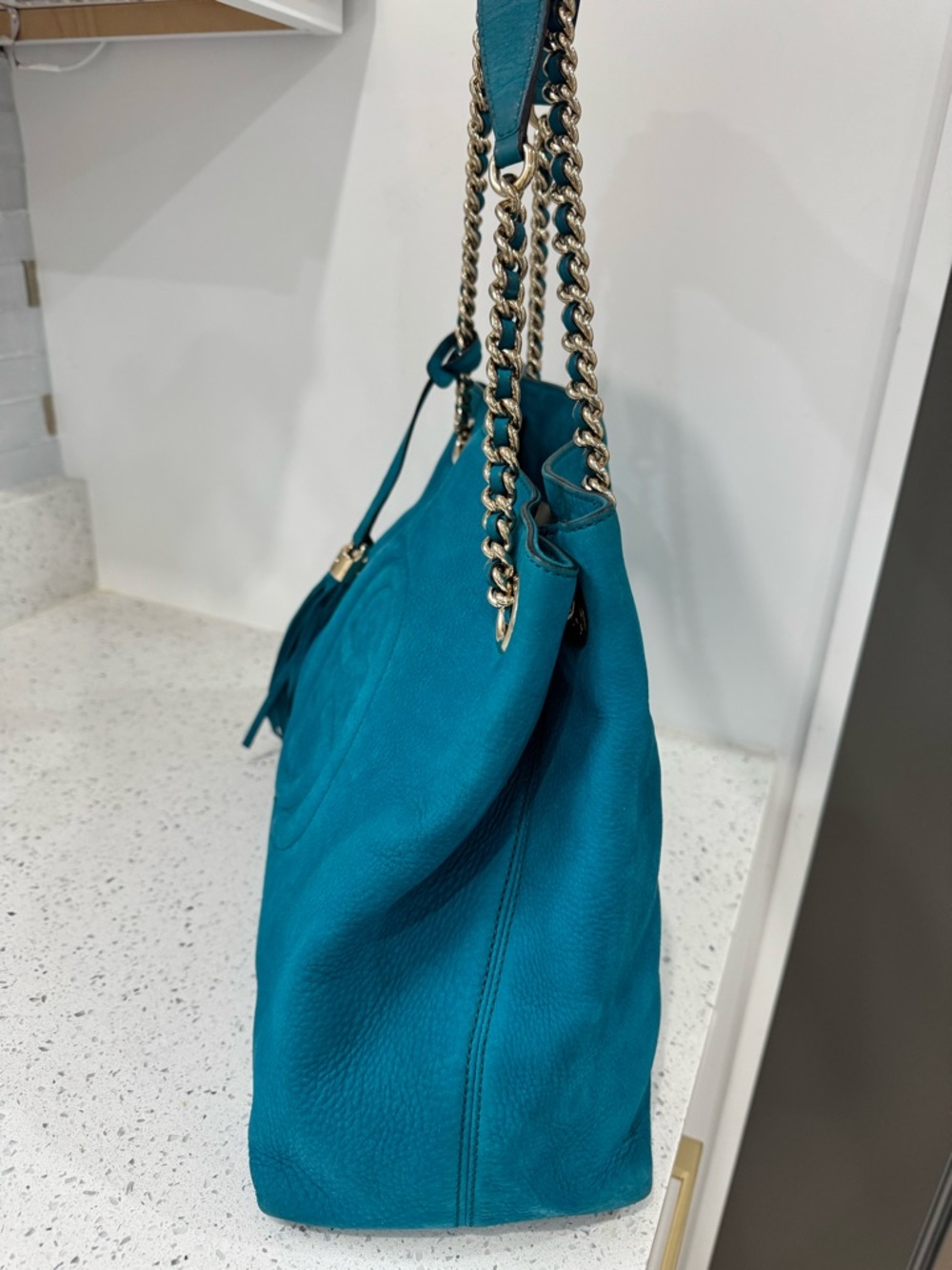 Gucci Soho  Teal Leather Shoulder Bag with Gold Chain Strap - Picture 3 of 11
